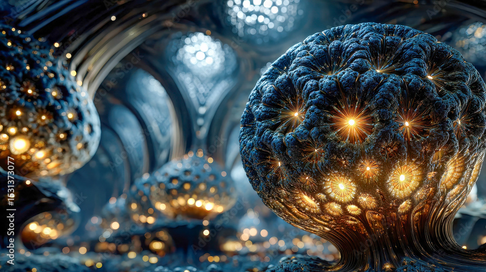 Poster abstract glowing structure with intricate fiber-like lights in a futuristic environment