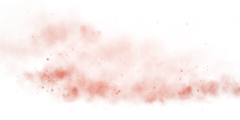 A soft red dust cloud drifts through the air, illuminated by tiny glowing particles.