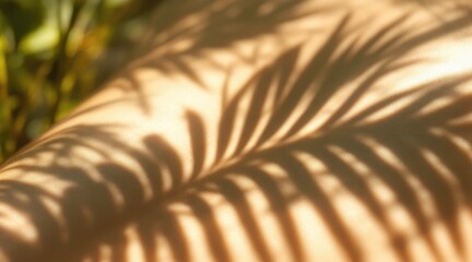 summer sunbathing eco-friendly. Soft shadows of palm leaves cast on a smooth surface, creating a tranquil and natural atmosphere.