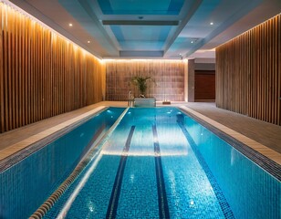 luxurious indoor swimming pool reflecting light in a high end hotel spa or resort