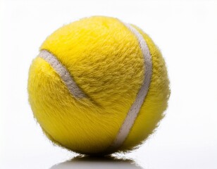 isolated yellow tennis ball with furry texture on white background