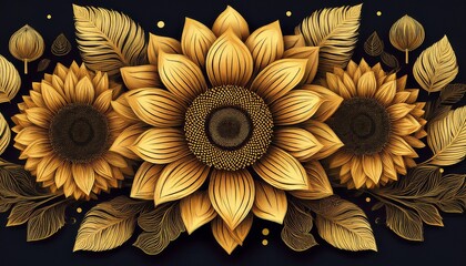 golden sunflowers and leaves with detailed accents