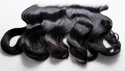 black wavy hair isolated on white background for easy photo editing