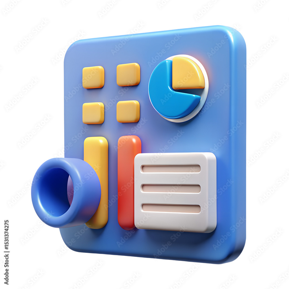 Poster 3d render of colorful data dashboard icon isolated on transparent background