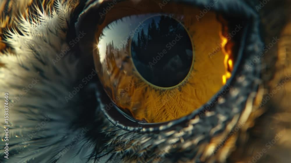 Poster a close-up view of an owl's eye with distinct features