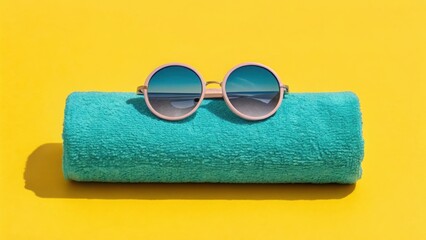 Summer vacation essentials sunglasses and beach towel