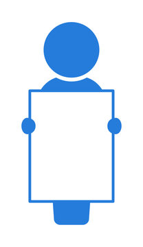 recommend clip art: 何も書かれていない縦長の白い紙･パネルを持っている人のアイコン - お知らせや案内のピクトグラム