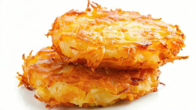 A stack of crispy hash browns on a white surface