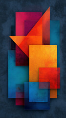 Vibrant abstract geometric shapes create a dynamic visual composition.