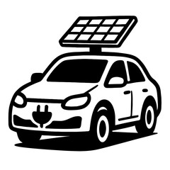 Electric Solar Car with Charging Plug Icon - Symbol of Green Energy and Sustainable Transport