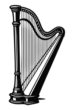 recommend clip art: Elegant Classic Harp Musical Instrument Icon - Symbol of Music, Art, and Grace
