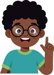 Obraz premium Happy African American Boy Wearing Glasses and Teal Shirt Pointing Up Vector Illustration 