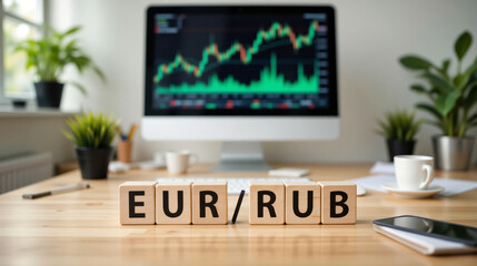 EUR RUB forecast analyzes future exchange rate trends between the euro and Russian ruble influenced by economic and geopolitical factors with copy space