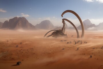 Fossil remains in a desert landscape