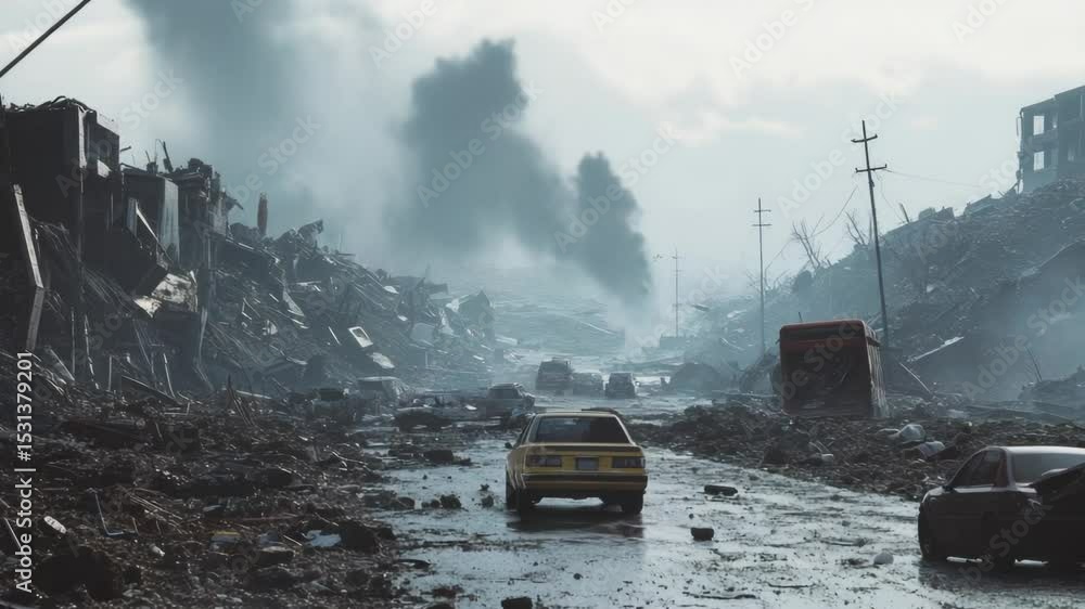 Poster a vehicle navigates through a rough terrain, accompanied by debris from a construction site