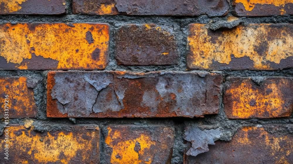Poster a close-up shot of a brick wall with visible signs of rust