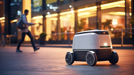 Autonomous delivery robot delivering food in a smart city at night
