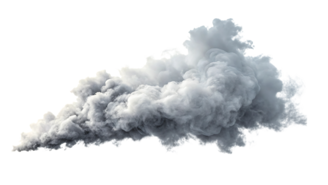 Billowing gray smoke isolated on transparent background