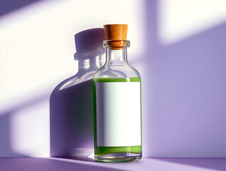 Elegant Green Liquid in Glass Bottle with Blank Label: Product Mockup