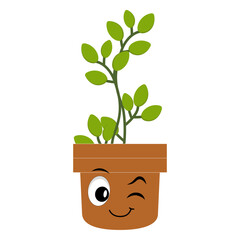 Smiling cartoon plant in pot with arms and legs, isolated plant potted sticker with cute face walking, funny psychedelic floral mascot with green leaf and smile, plant with arms and legs