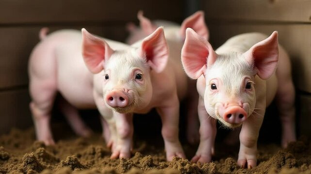 A group of pigs standing close to each other, illustration style.