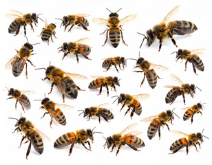 Diverse Close-Up Images of Bees in Various Poses and Positions