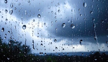 Raindrops on Glass Surface During a Stormy Weather Scene