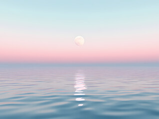Serene Moonrise Pastel Hues Over Tranquil Waters isolated on transparent background