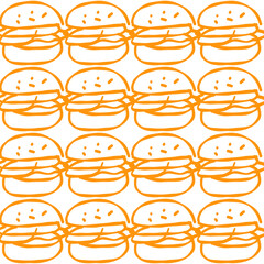 Seamless pattern of stylized cheeseburgers in repeating rows