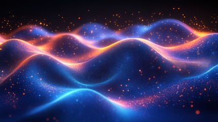 Abstract Blue and Orange Glowing Particle Wave Background