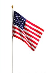 Fototapeta premium The image shows the American flag waving on a flagpole with a white background.