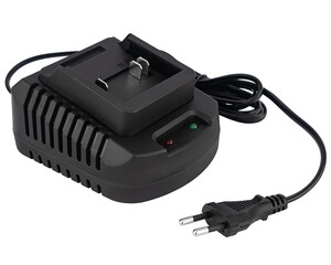 Power adapter for charging cordless tool batteries. on white background.