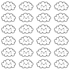 Cute and adorable rain cloud seamless pattern. Suitable for children's designs, decorations, textiles, wrapping paper, backgrounds and packaging.