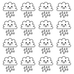 Cute and adorable rain cloud seamless pattern. Suitable for children's designs, decorations, textiles, wrapping paper, backgrounds and packaging.