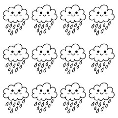 Cute and adorable rain cloud seamless pattern. Suitable for children's designs, decorations, textiles, wrapping paper, backgrounds and packaging.
