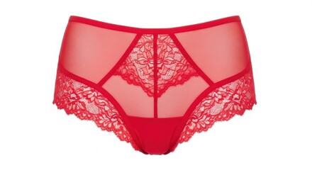 Elegant red lace lingerie panties with sheer fabric and intricate floral design