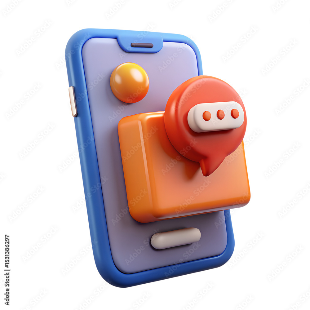 Poster 3d smartphone with message notification isolated on transparent background