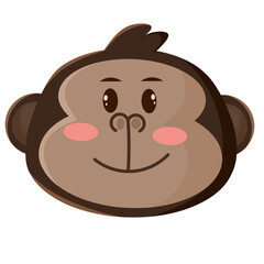 adorable monkey head illustration with brown fur and blushing cheeks, animal mascot character design