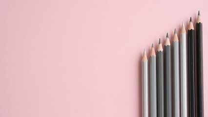 Obraz premium Shades of gray pencils on pink background