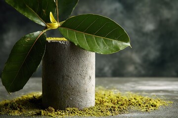 Organic product scene with concrete base and moss for nature-themed branding
