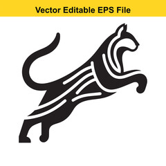 Obraz premium Stylized Black and White Silhouette of a Panther in Motion an Elegant Design with Strong Graphic Appeal