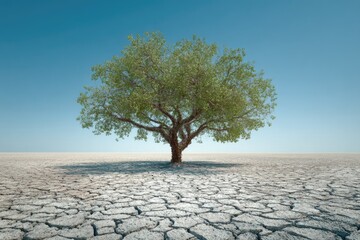 Single tree in cracked earth landscape