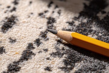 Close-up of a yellow pencil on a textured rug