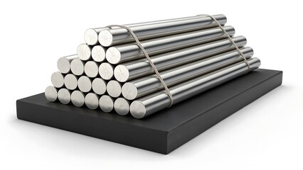 Photorealistic Rendering of Stacked Metal Rods, Industrial Material Stock
