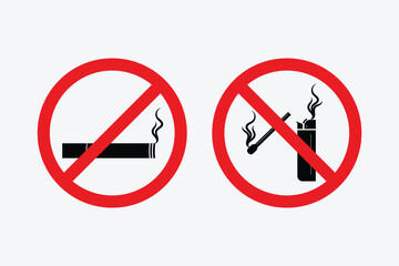 Minimal No Smoking Icon. Red Circle Prohibition Symbol