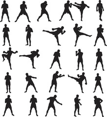 Boxing Silhouette Collection Vector White Color Background