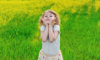 Child playing with ladybug. Selective focus.