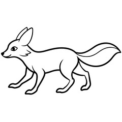 Fennec Fox runing vector line art on white background