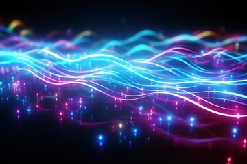 Abstract Neon background Glowing dynamic lines. Abstract background with wavy lines on black background.Abstract background with glowing lines. Abstract wavy background with glowing lines.