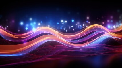 Obraz premium Abstract blue and purple background with glowing lines. Abstract background with smooth lines, futuristic wavy design with copyspace. 3D abstract background with neon lights. neon tunnel.